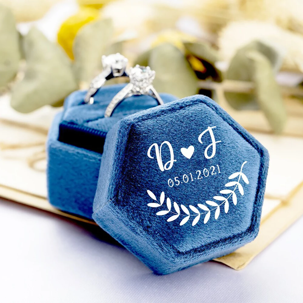 

Personalized Wedding Gifts Velvet Ring Box Customized Rings Holder Double Slot Engagement Wedding Decoration Handmade