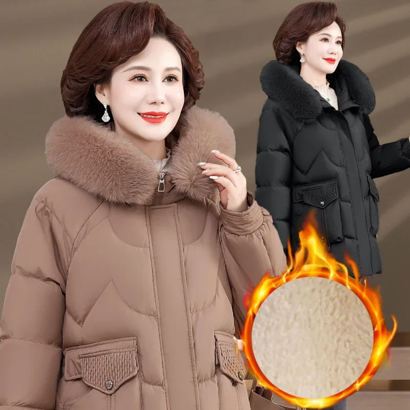 Утолщенное хлопковое пальто на флисовой подкладке для женщин среднего возраста