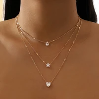 european and american fashion new multi layer gold necklace for womensimple temperament water drop love ladies jewelry set