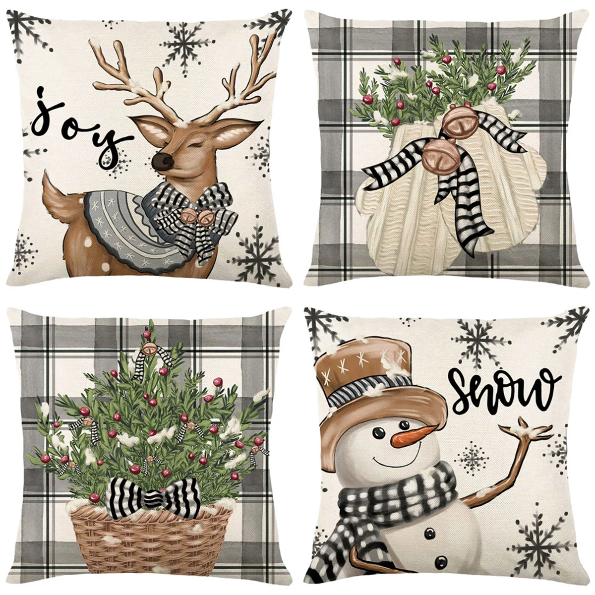 

2023 Christmas Pillowcase Set of 4 Cartoon Elk Snowflake Xmas Holiday Home Decor for Sofa Couch New Year 2024