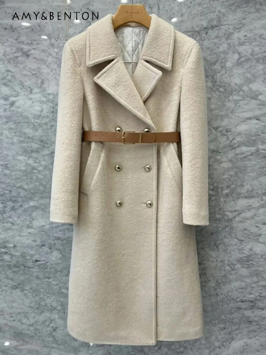 

2023 Winter New Korean Style Loose Long Sleeve Woolen Coat Women's Mid-Length Double-Breasted Fashion Thick Woolen Clothes