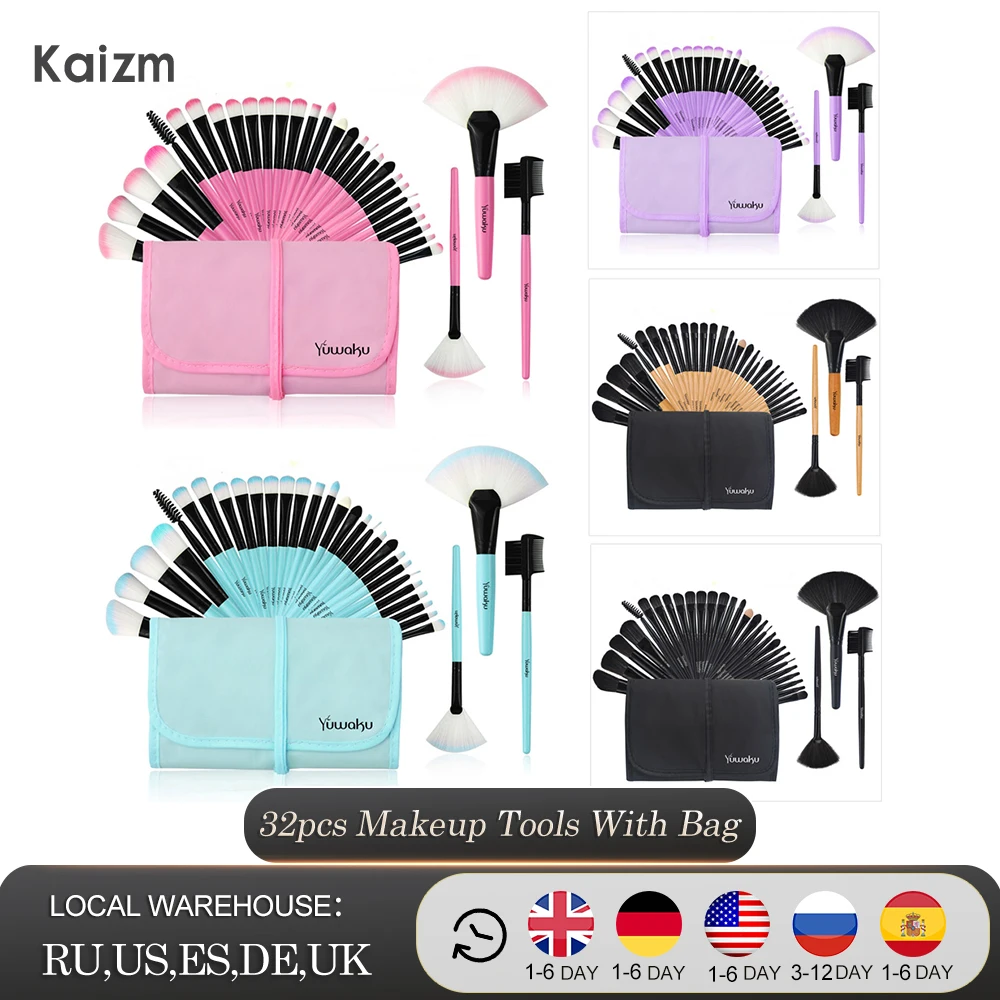 Kainuoa, 32Pcs макияж комплект основа для макияжа глаз тени, помада Пудру-хайлайтер скрыть профессиональных кистей для макияжа Набор инструментов с сумкой в комплекте