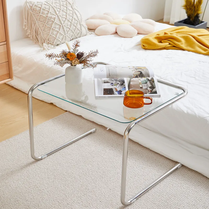 

Minimalist Sofa Side Few Designer Creative Stainless Steel Mini Coffee Table Glass Simple Metal Corner Several Shelves Tables