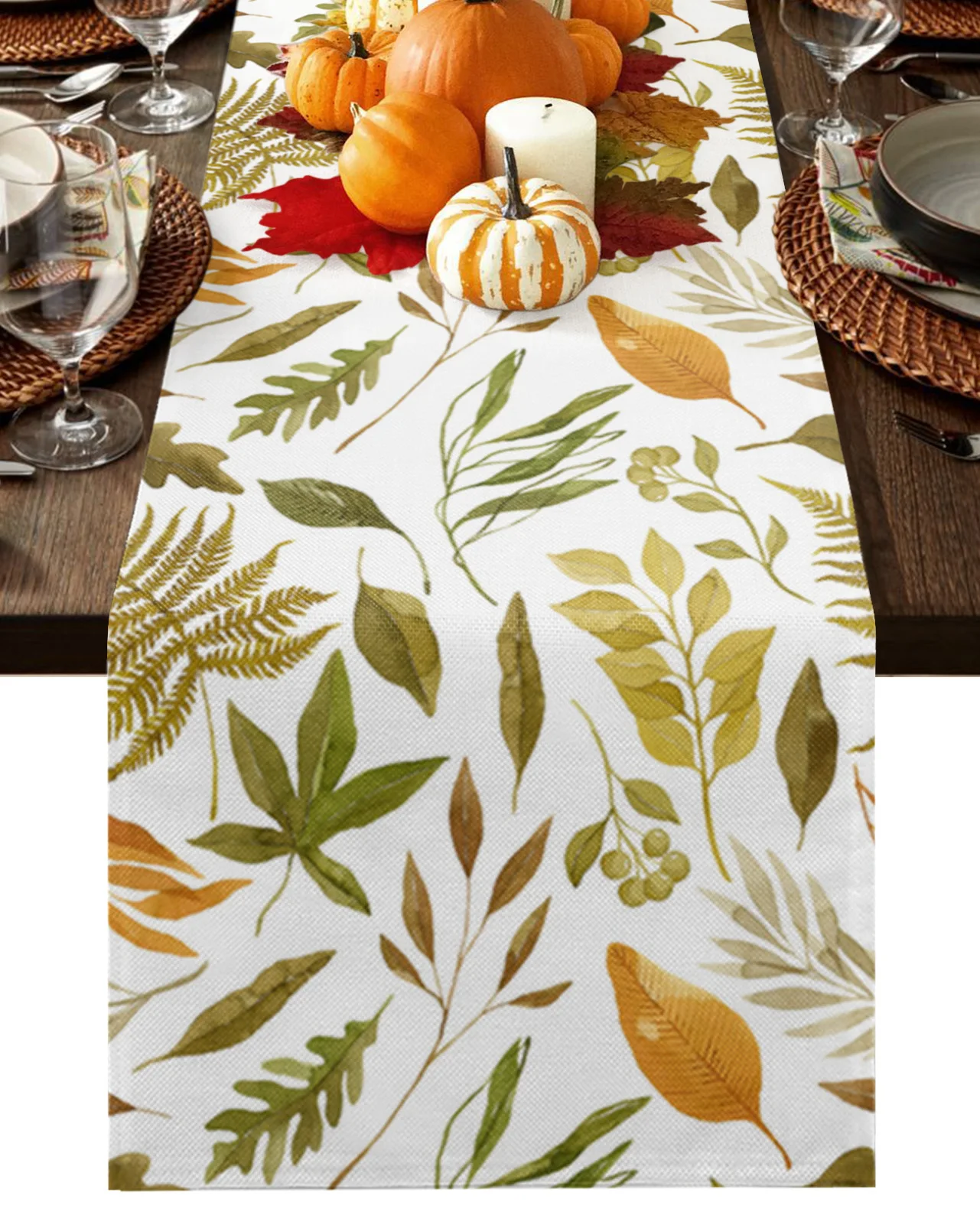 

Autumn Maple Texture Dining Table Runner Banquet Feastival Party Tablecloth Modern Printed Table Runners Placemat