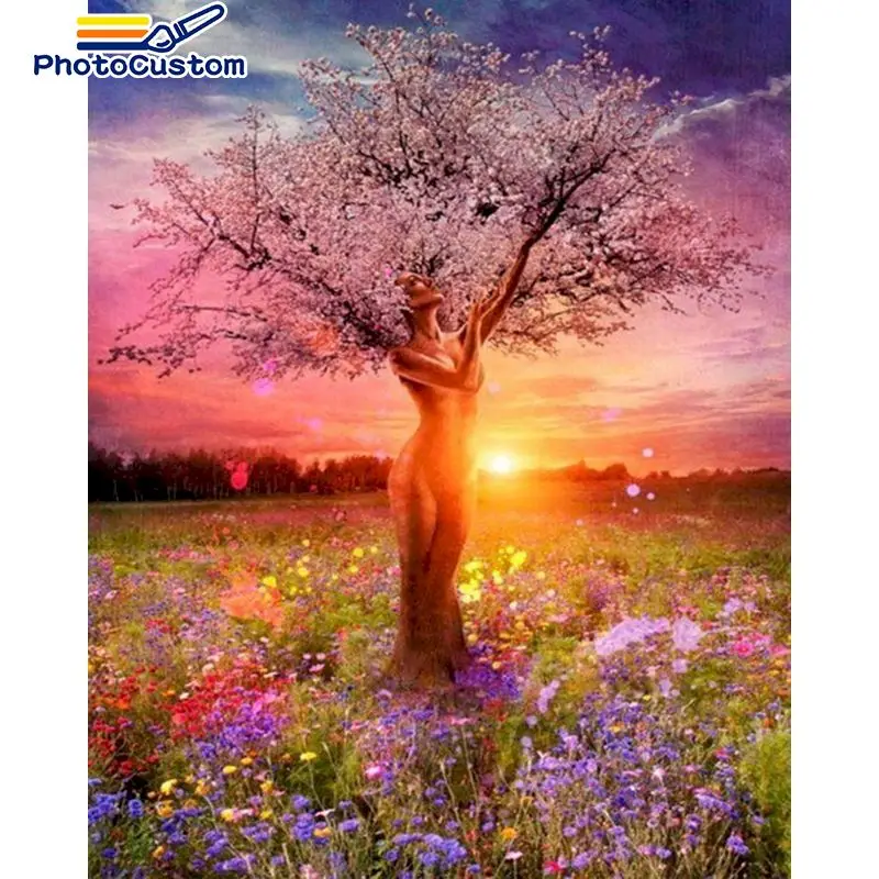 

PhotoCustom DIY Краска по номерам, дерево, рисование на холсте, ручная роспись, рисование, рисование, художественные картины по номерам, пейзажи, на...