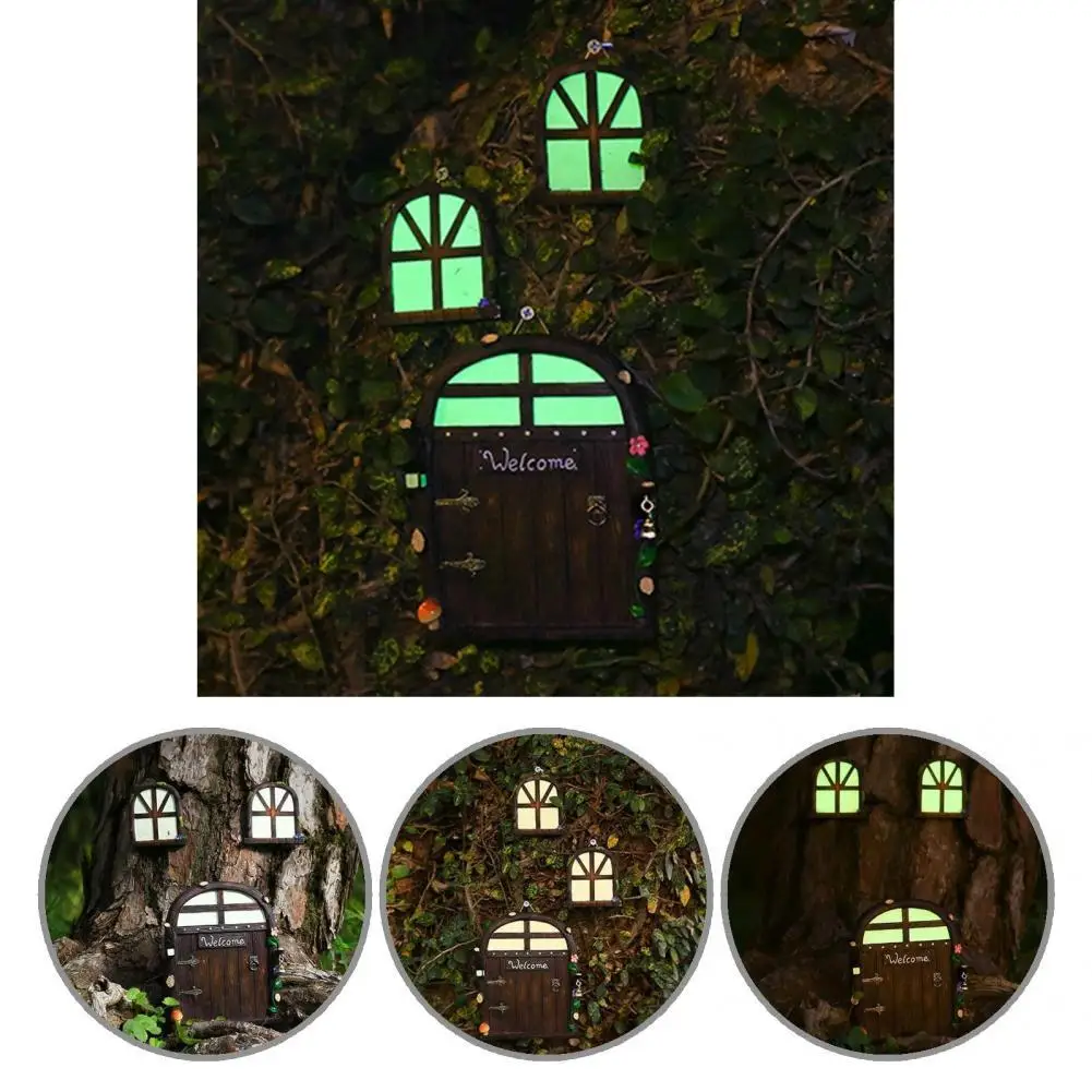 

Easy to Operate Resin Outdoor Tree Gnome Door Set Garden Accessories