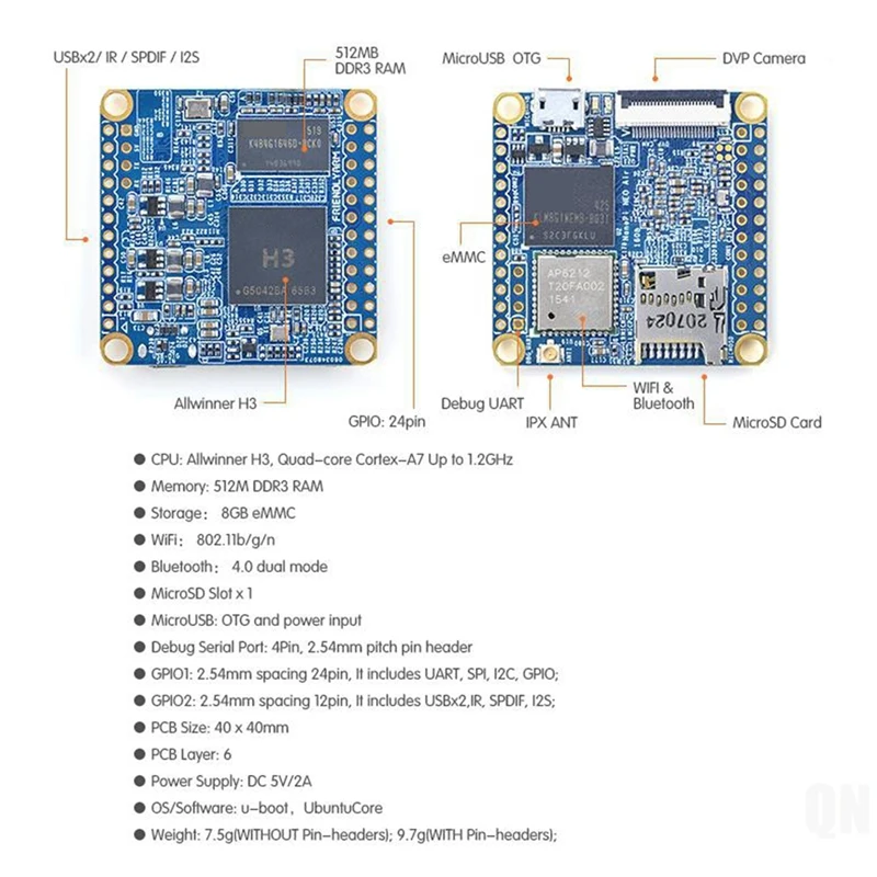 

Для Nanopi NEO Air Allwinner H3 4 ядра Cortex-A7 512 Мб DDR3 + 8G EMMC Wifi Bluetooth Ubuntucore Mini IOT макетная плата