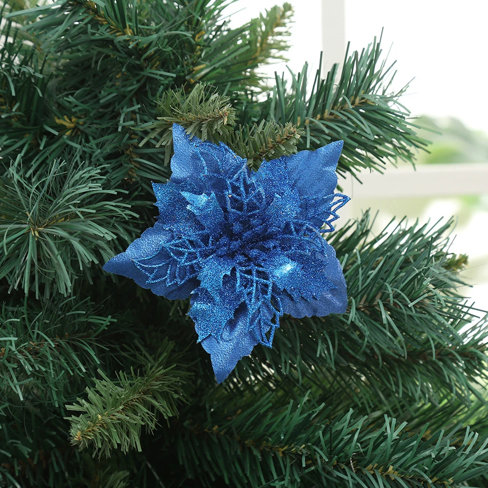 

18 см большой пуансетский блестящий цветок, Рождественская елка, подвесное раннее Рождественское украшение для дома, искусственное украшение 2022, Новогоднее украшение