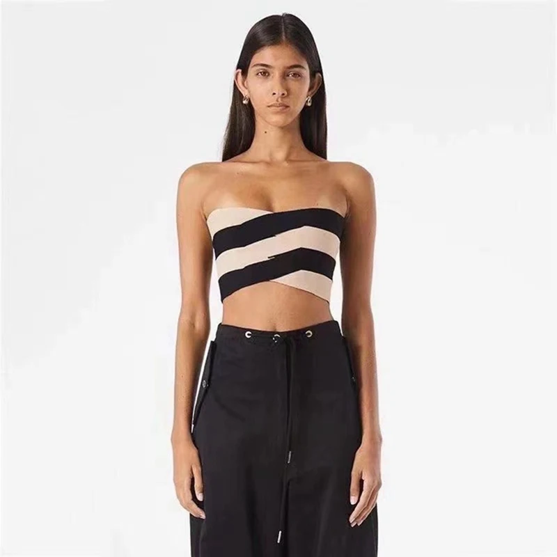 

Tube Tops Women Invisible Bra Strapless Corset Top Bustier Knitted Underwear Streetwear with Zipper Beach Clothes Femme