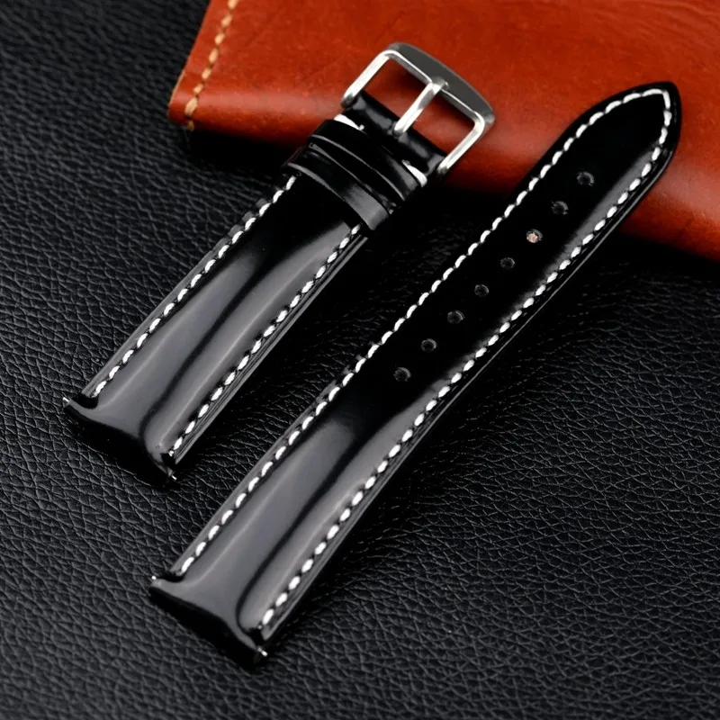 Handmade Genuine Leather Watchband 18 19 20 21 22MM Top Layer Cowhide Soft Men's Strap High-Grade Polished Bright Color Bracelet