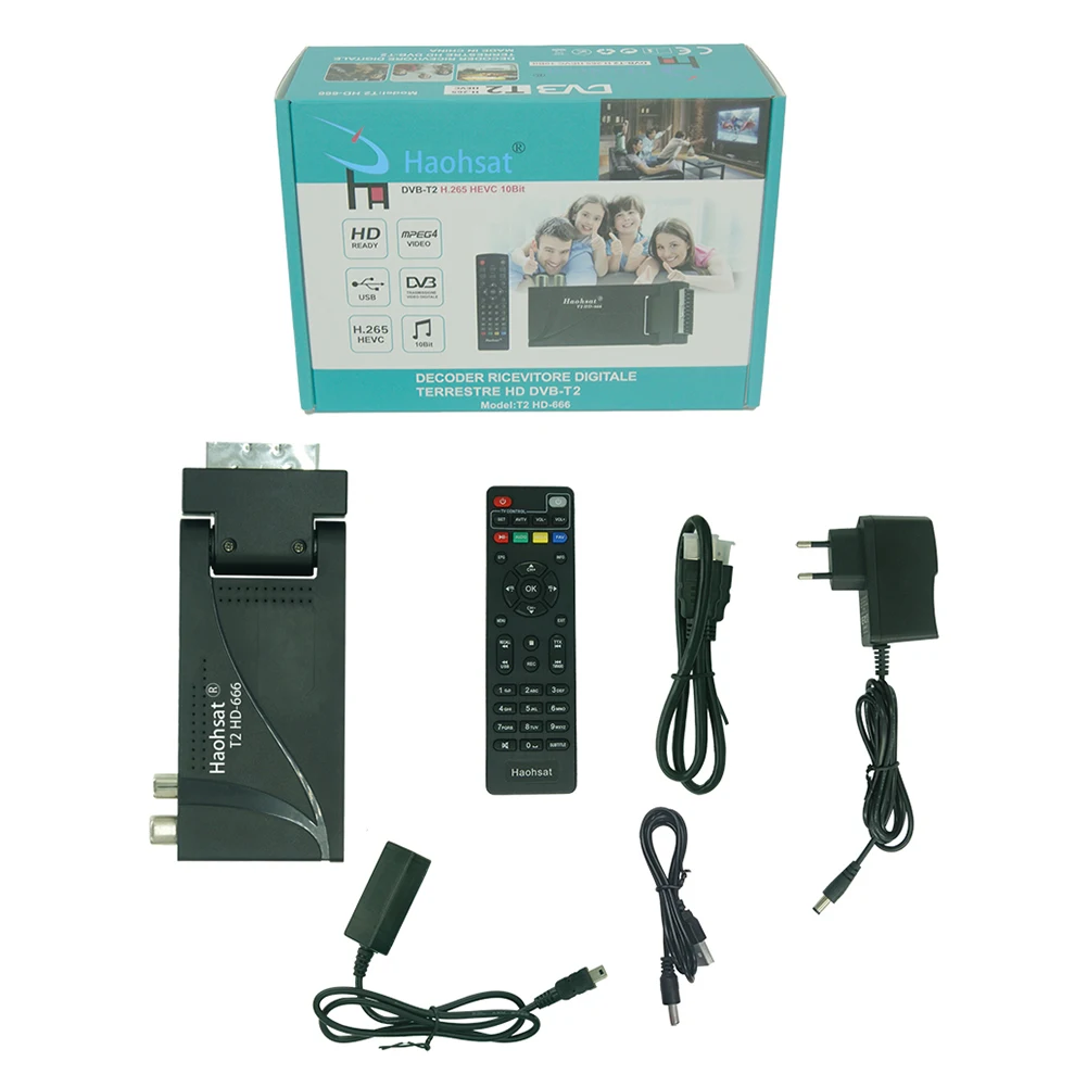 Цифровой ТВ-ресивер DVB-T2 666 Scart HD декодер VP8 VP9 HEVC (H.265) с аудиокодеком MT7601WIFI |