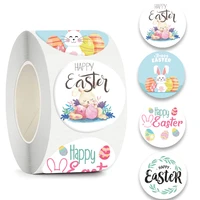 500pcs happy easter stickers cartoon egg bunny roll sticker 1 5 inch 4 designs cute round waterproof holiday sticker for kids