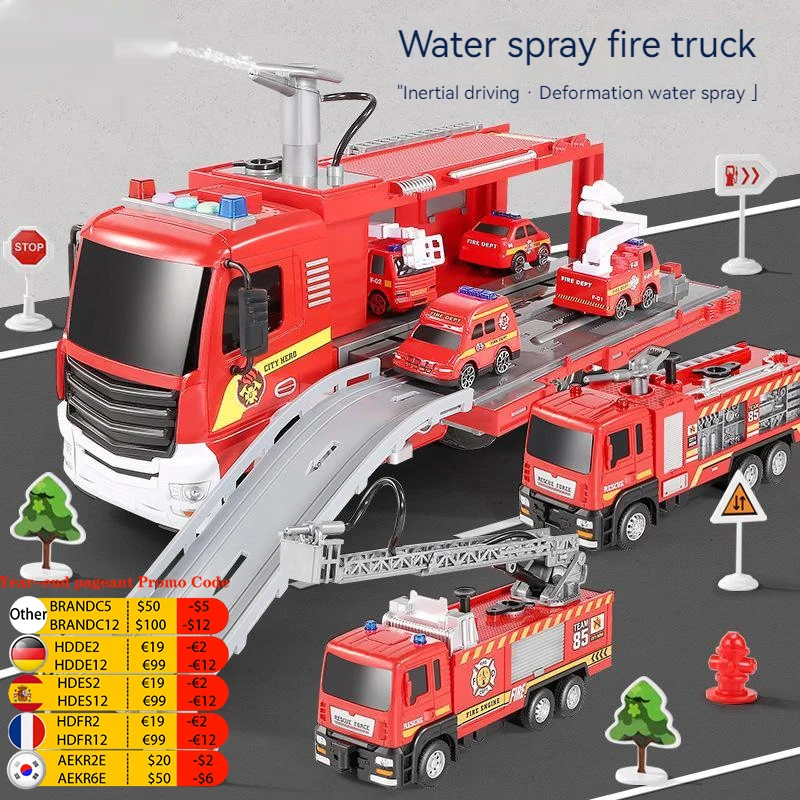 

Игрушка пожарная машина с имитацией большой деформации лестница с распылителем воды Инженерная транспортная техника парковочная машина т...