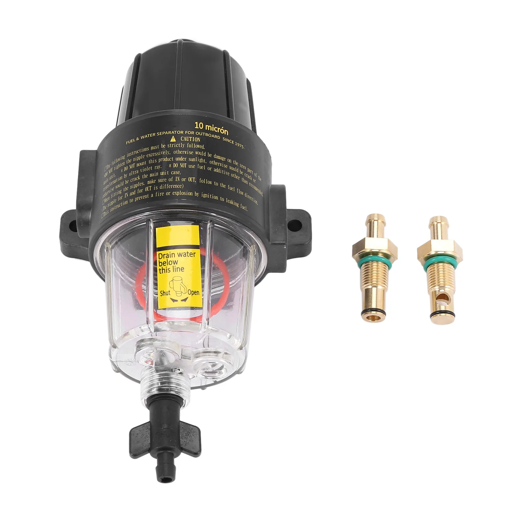 

UF-10K Yacht Boat Gasoline Engine Fuel Filter Water Separator Assembly - Clear Bowl All Outboard Motors Fuel Tank