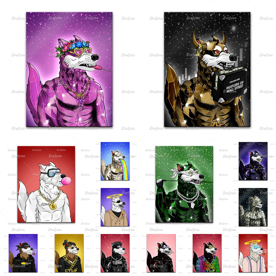 Художественный постер настенный уличный волк Nft художественный на холсте и