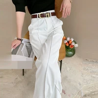 2022 spring new three dimensional twill light brown waist high waist nine points micro taper casual suit pants harajuku pants