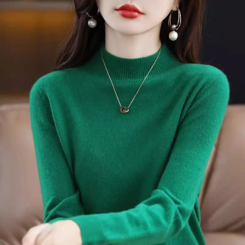 Autumn New Half-high Collar Sweater Women Knit Pullover Versatile Loose Slimming Long sleeve High-End Bottoming Shirt 029