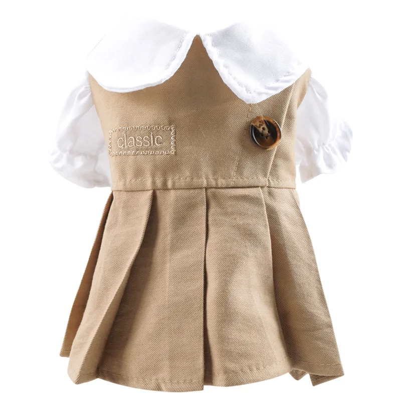 Princess Spring Summer Dog Khaki Skirts Collar Skirt Dress for Dogs Sleeve XS S M L XL | Dresses