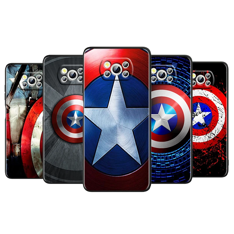 

Captain America shield Marvel For Xiaomi Poco M4 X3 F3 GT NFC M3 C3 M2 F2 F1 X2 Pro Mi Play Soft Silicone Black Phone Case Coque