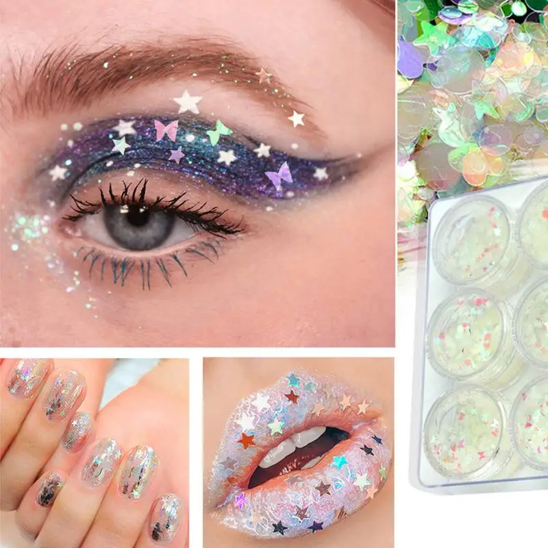 Блестящий гель для макияжа блестящие тени век ногтей и лица 6 банок тела волос
