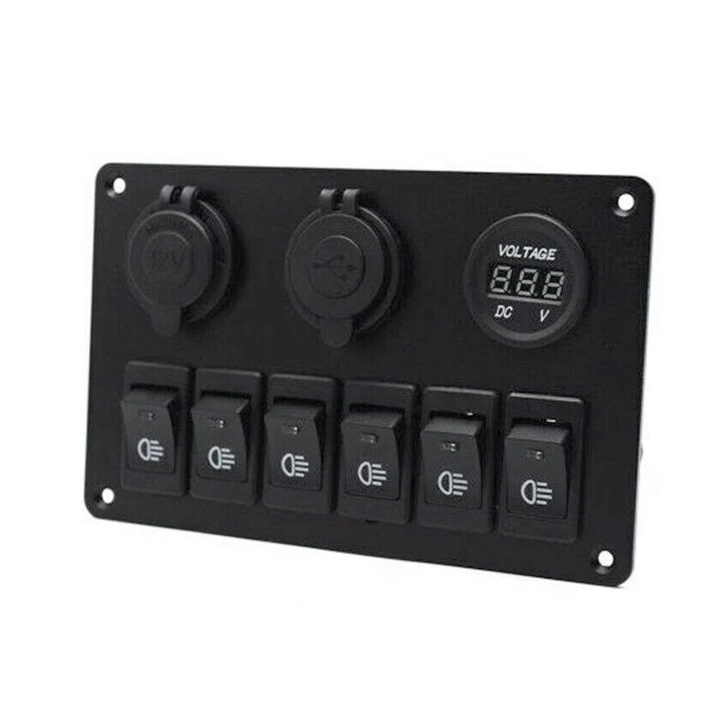 

LED Rocker Switch Panel With Digital Voltmeter Dual USB Port 12V Outlet Combination Waterproof Switches For Car Marine Boat