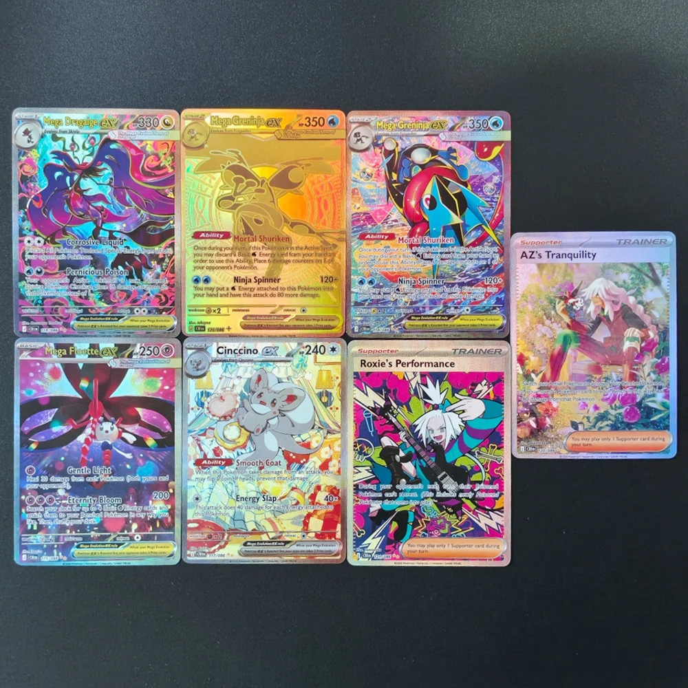 Фото Коллекционная карточная игрушка Self Made PTCG English CRI Mega Greninja Floette Dragalge Cinccino Roxie's Performance AZ's Tranquility Game Collection №1