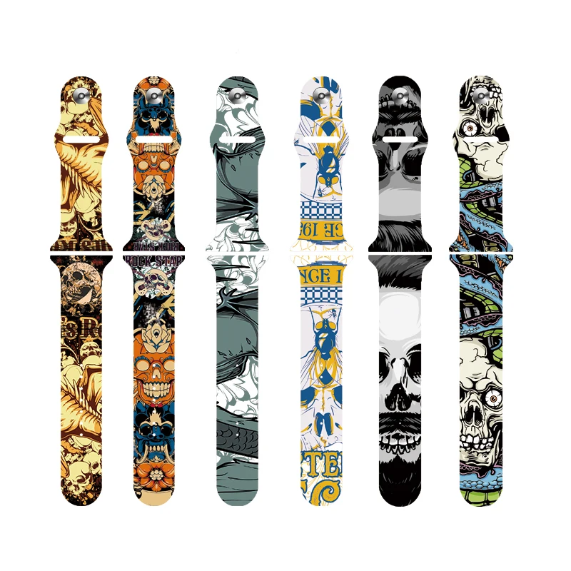 

Ремешок силиконовый для Apple Watch Band SE, силиконовый браслет с черепом для iWatch 3 4 5 6 7 SE 8, 49 мм 44 мм 42 мм 45 мм 40 мм 38 мм 41 мм