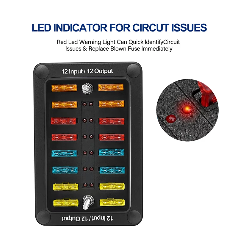 12V 32V Car Boat Fuse Box Holder With 6 Ways 12 Blade Block &amp Warning Indicator Power Distribution Panel Board | Автомобили и