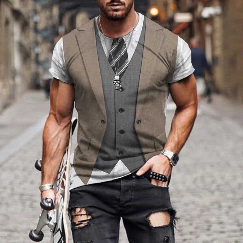 

2022 New Fashion Fake Suit 3D Printing T-Shirt Men T-Shirt Funny Cosplay Fake Suit Men Ladies T-Shirt Oversized