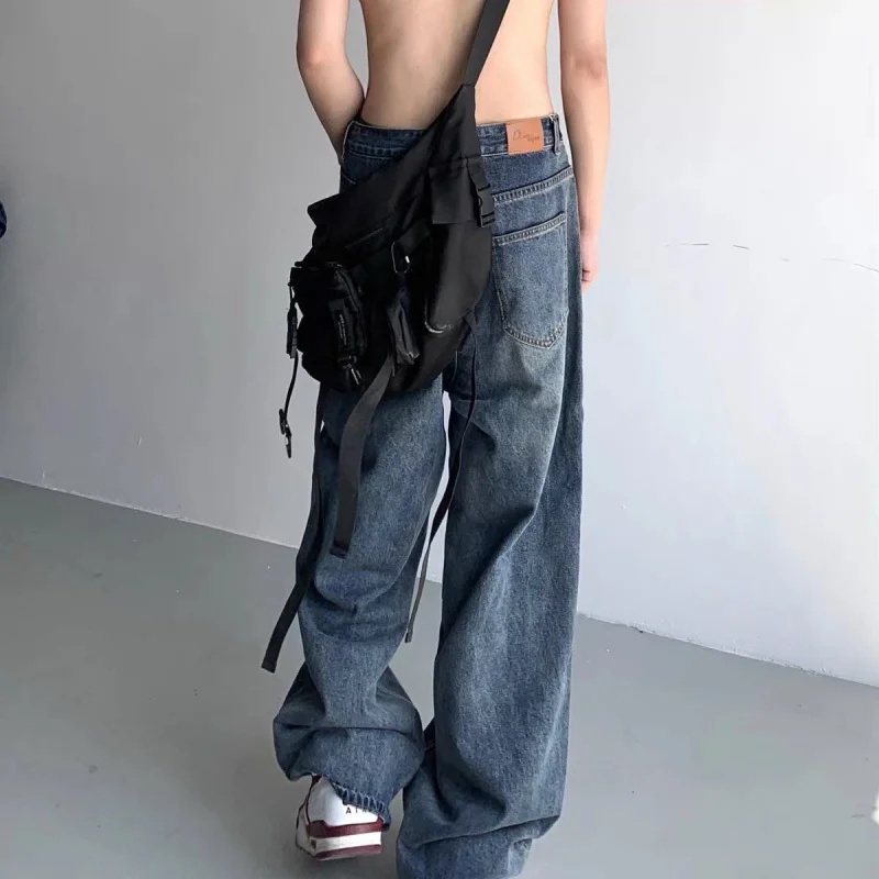 Baggy Jeans Men Straight Y2k Cargo Pants Spring Autumn Fashion Solid Color Denim Trousers Casual Oversized Bottoms Male Clothes