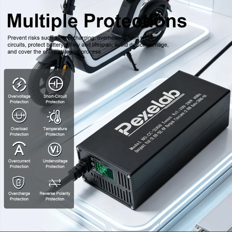 Фото Зарядное устройство для LiFePO4 литиевых аккумуляторов 13S LCD 220V 54.6V 1A-10A с интеллектуальной регулировкой тока для погрузчиков и поломоечных машин, с вилками UK, US, EU, AU №4