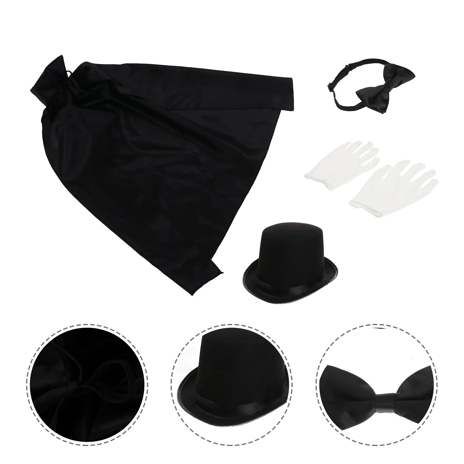 

5 Pcs Kids Magician Role Play Set with Cape Hat Cravat Gloves Unisex Magician Set Fashion Magician Costume for Party Banquet