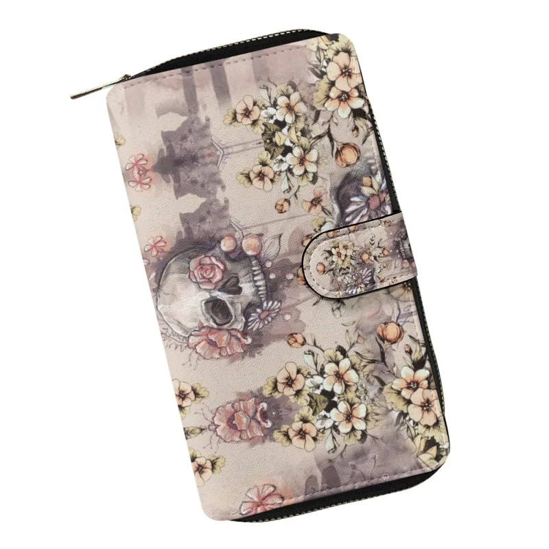 Sugar Skull Printing Leather Wallets Female Ladies Credit Card Holders Zipper Clutch Women Coin Purse Hand Bag Billetera