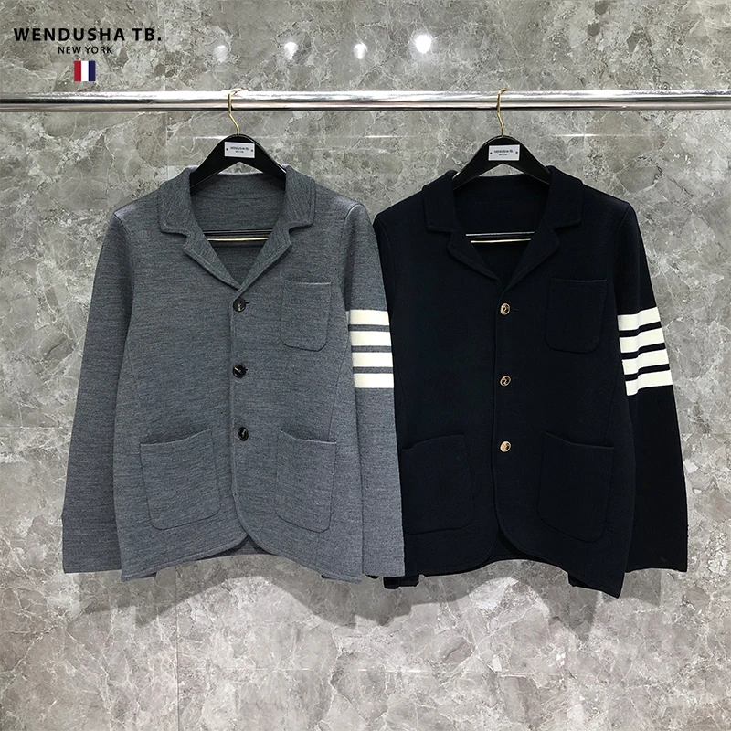 

Куртка TB мужская осенне-зимняя большого размера Повседневная корейская мода Топ однобортное шерстяное вязаное пальто с рукавами