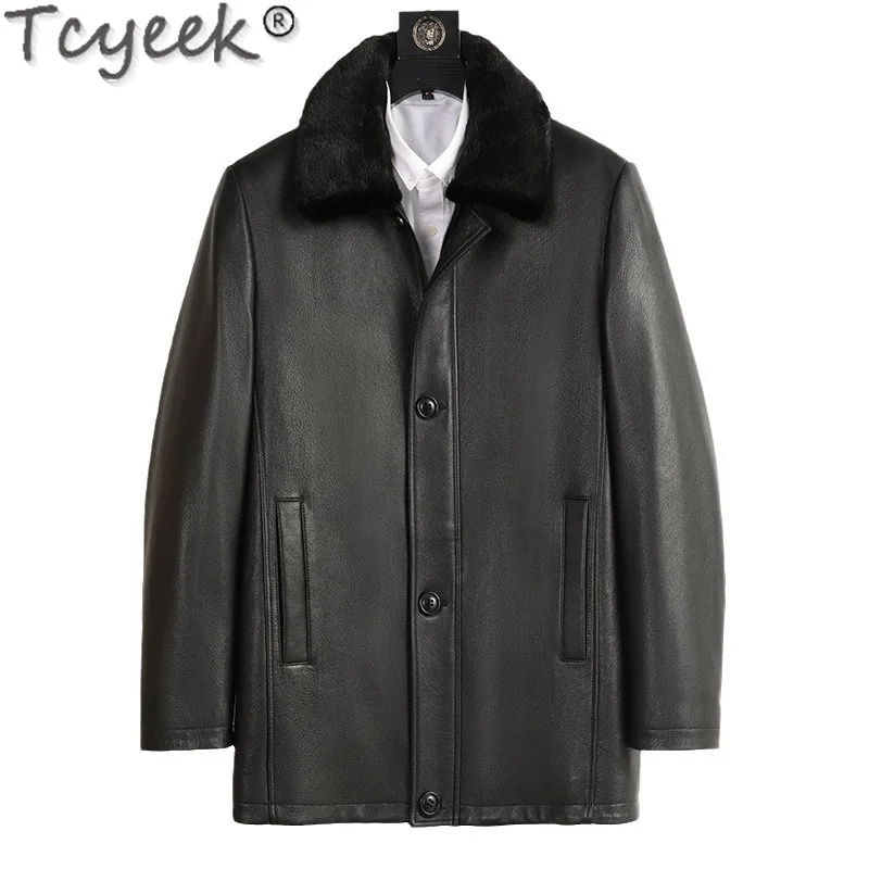 Tcyeek Мужские куртки из натуральной кожи козьей Пальто натурального норкового