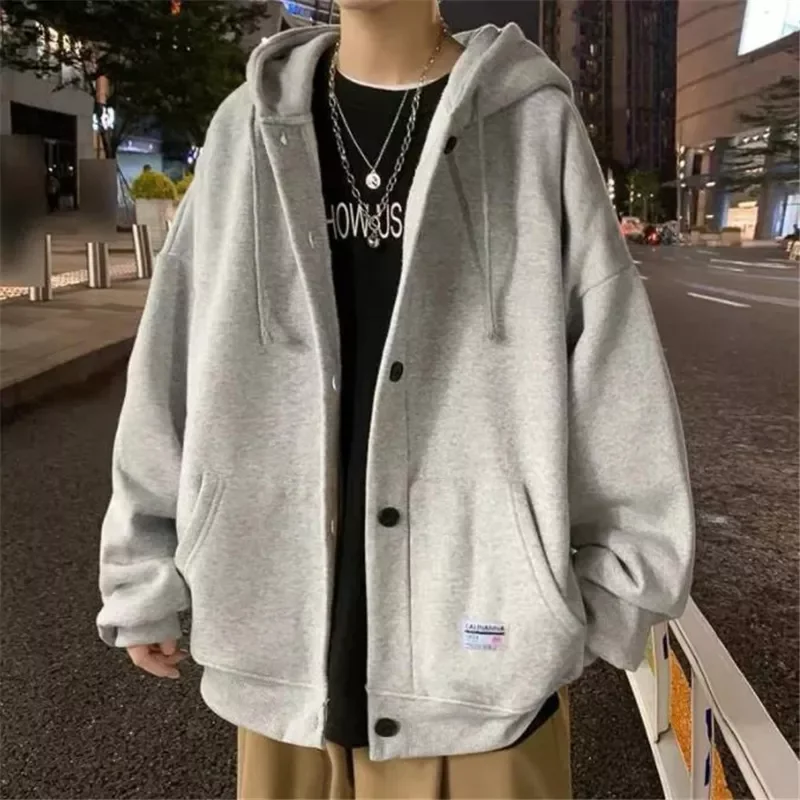 

NEW IN Hooded Sweatshirt Autumn Fashion Coats Single-breasted Loose Hoodies Male Solid Casual Tops Abrigos De Hombre