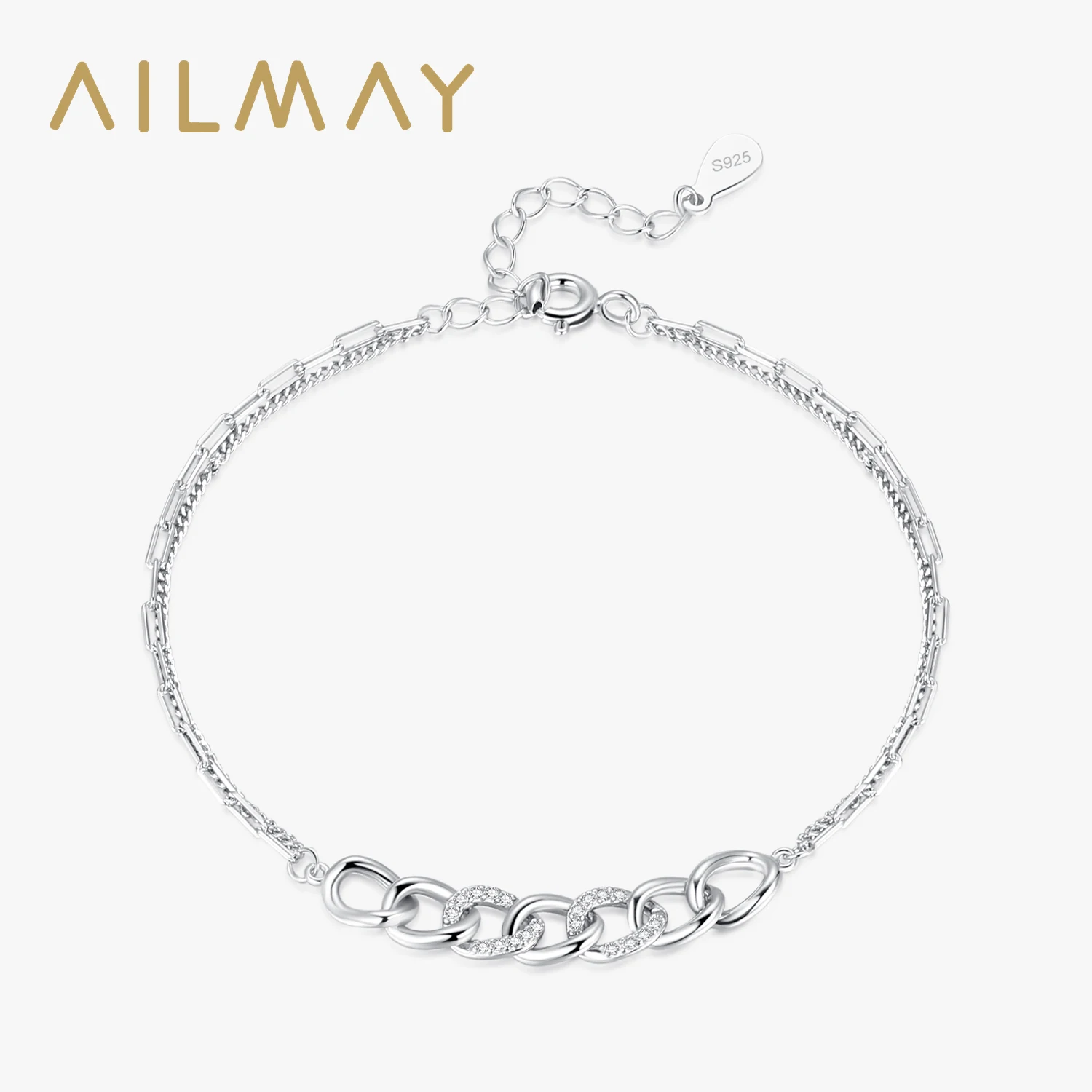 Модный двухслойный браслет Ailmay в форме цепи из стерлингового серебра 925 пробы