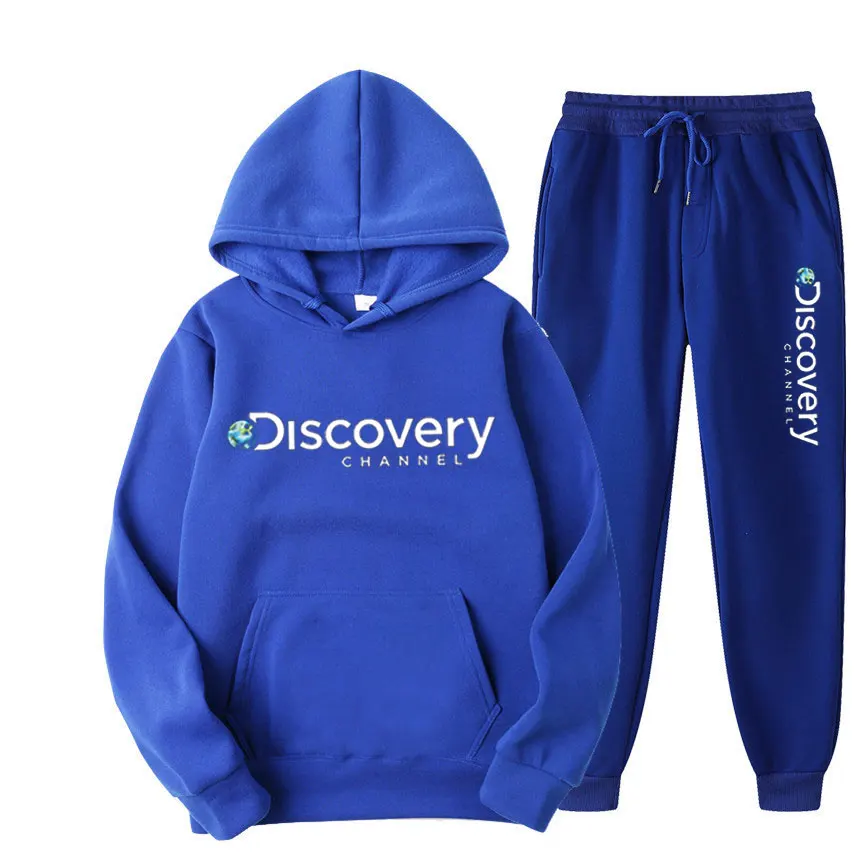 2022 Discovery Channel Men's Sweatshirt+Sweatpants Set Autumn Winter Warm Sportswear Set Men's Street Fashion Hoodie