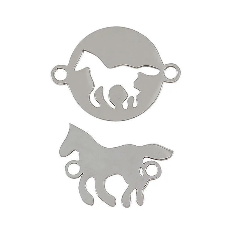 

WZNB 10Pcs Stainless Steel Horse Charms Animal Pendants Connector For DIY Couple Jewelry Making Necklaces Bracelet Accessories