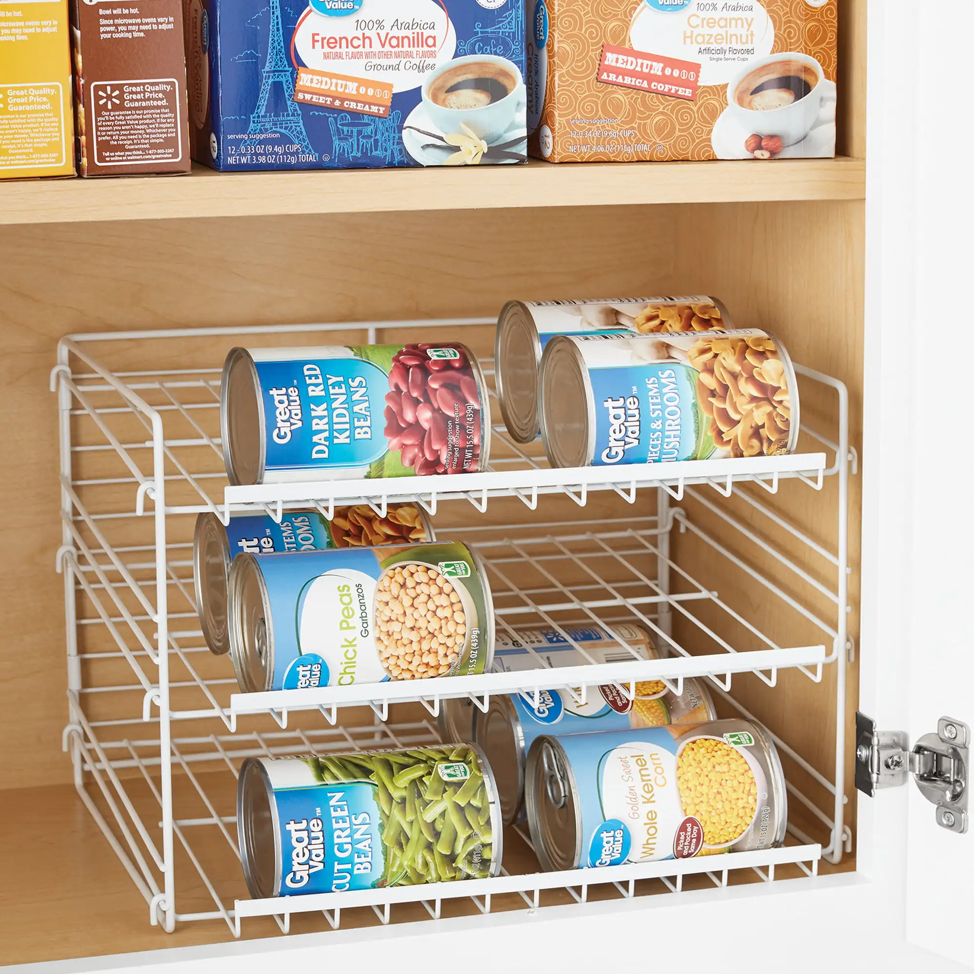 

Kitchen Storage 3-Tier Can Dispenser Rack Organizer Powder Coated Steel White