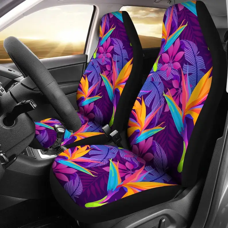 

Colorful Pink Purple Orange Leaves Floral Flowers Car Seat Covers Pair, 2 Front Seat Covers, Car Seat Protector, Car Accessories