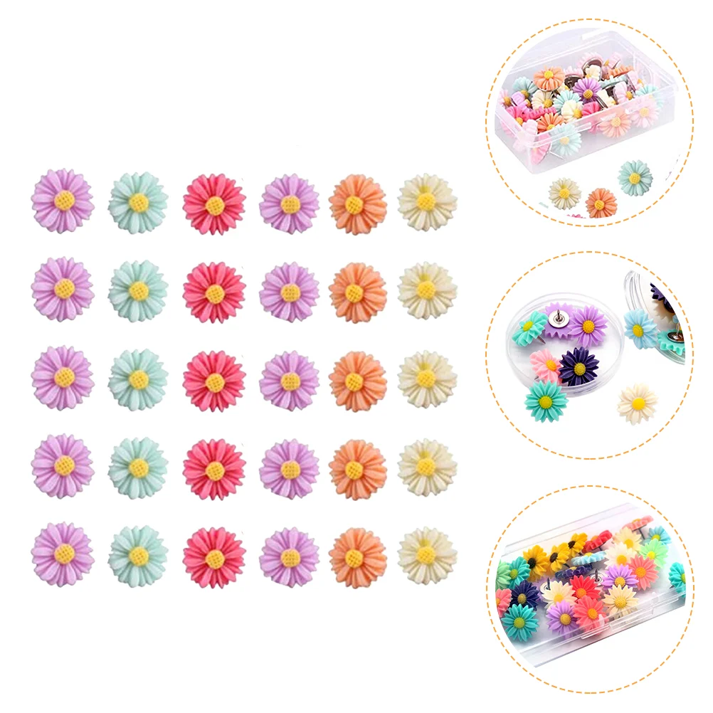 

Push Decorative Pushpins Tacks Daisy Map Thumb Board Flower Pin Bulletin Wooden Thumbtacks Wall Floral Cork Photo Files Cute