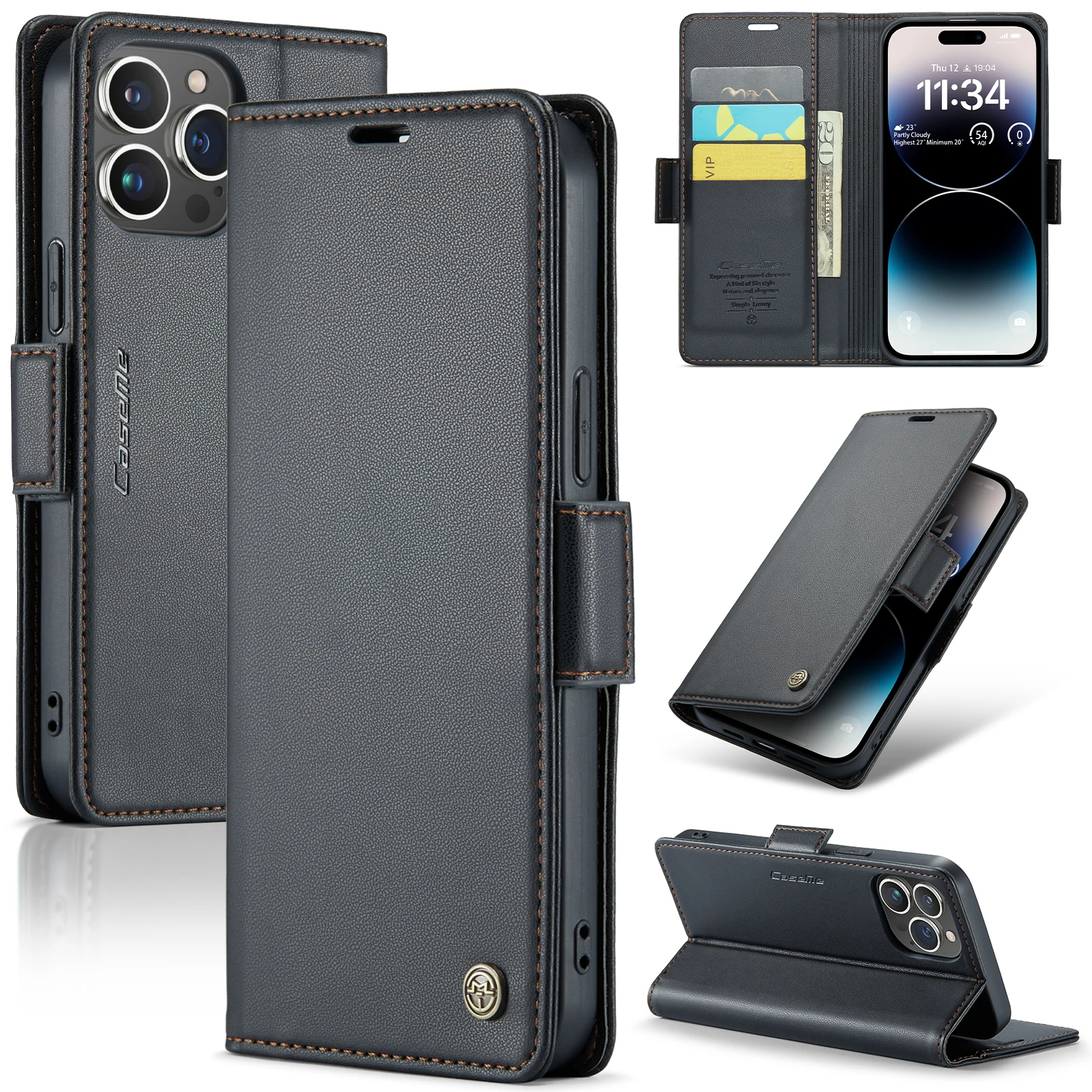 

Caseme Leather Wallet Case For iPhone 14 Pro Max 13 12 11 XS XR X 8 7 Shockproof Card Slot Holder Flip Stand Kickstand Cover