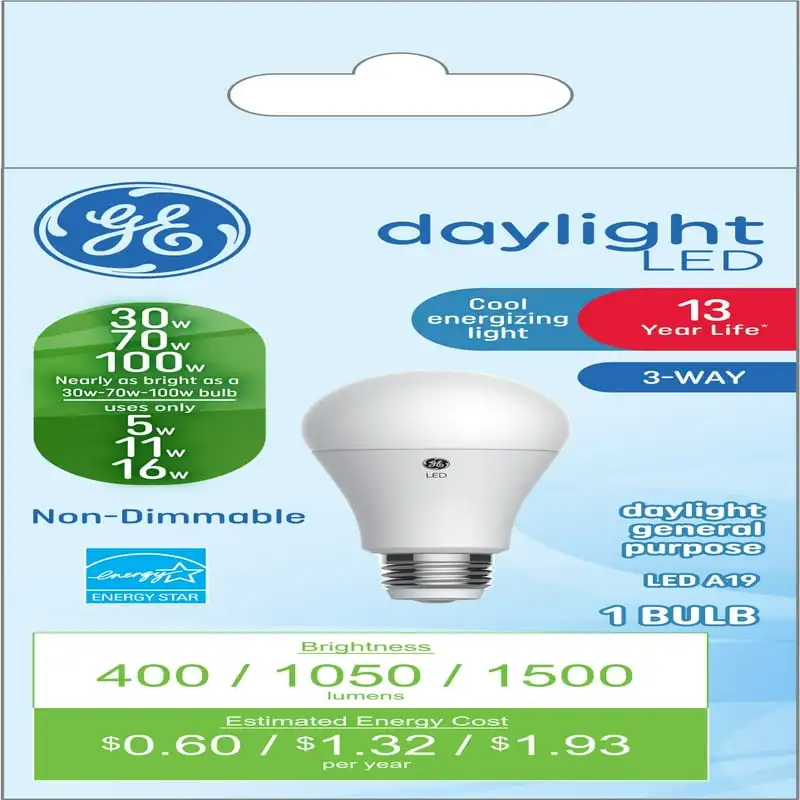 

LED Light Bulb, Daylight, 30/70/100 Watt Eqv, 13 year, 1pk