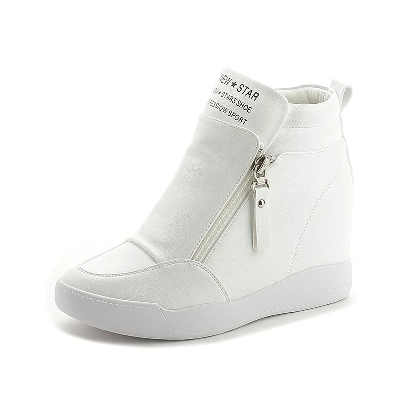 Autumn Winter Hidden Heel Casual Shoes Side Zip Women White 