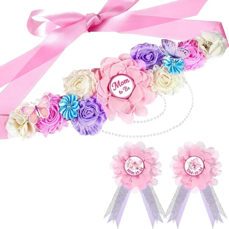 Набор цветочных поясов-Baby Shower Mom to Be Daddy Corsage Pin-пояс с цветком для платья