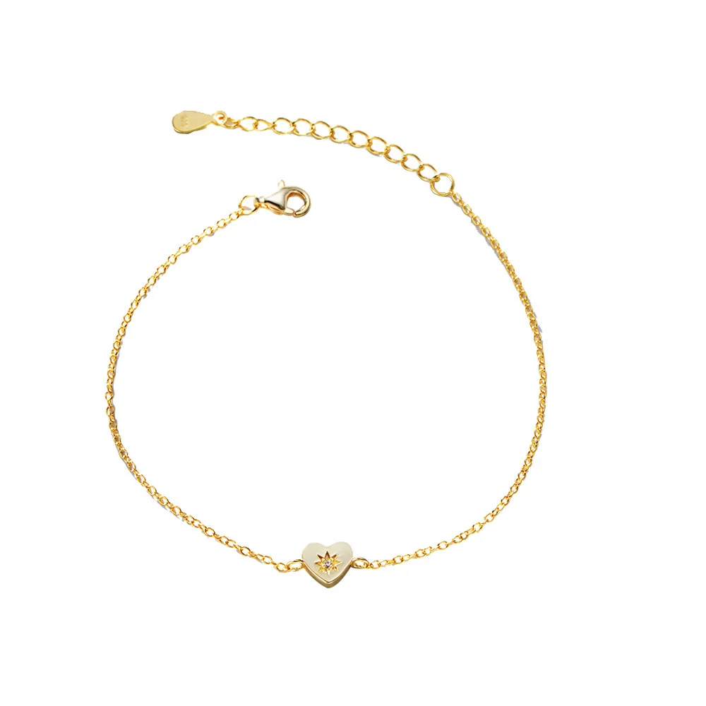 

S925 Pure Silver Electroplating 14K Gold Heart-shaped Love Designer Bracelet Ankle For Women Jade Crystal Jewelry Amethyst