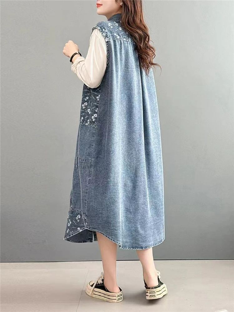 Max LuLu винтажный элегантный весенний женский джинсовый жилет с цветочным принтом