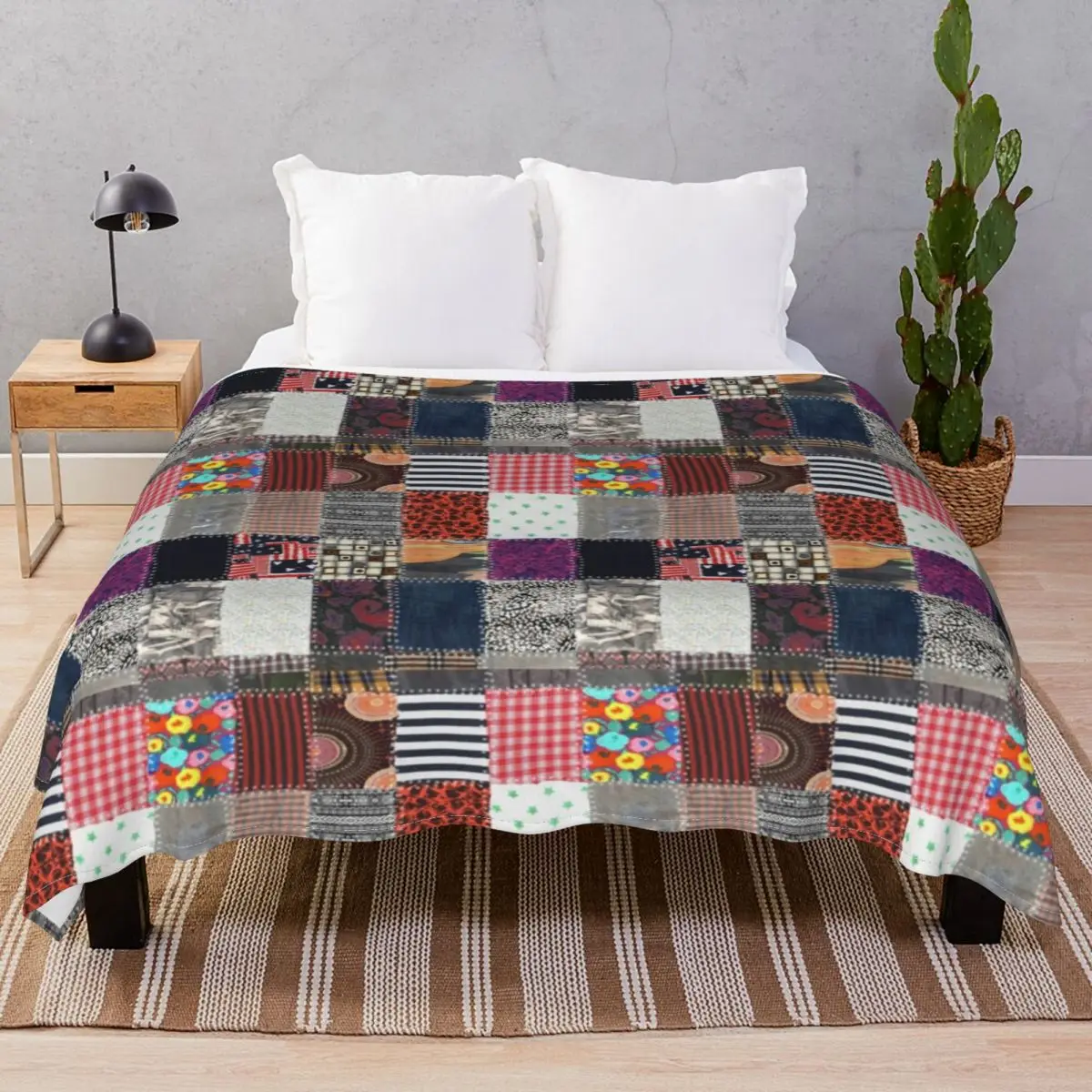 

Patchwork Fabrics Blanket Fleece Autumn/Winter Warm Throw Blankets for Bedding Sofa Camp Cinema