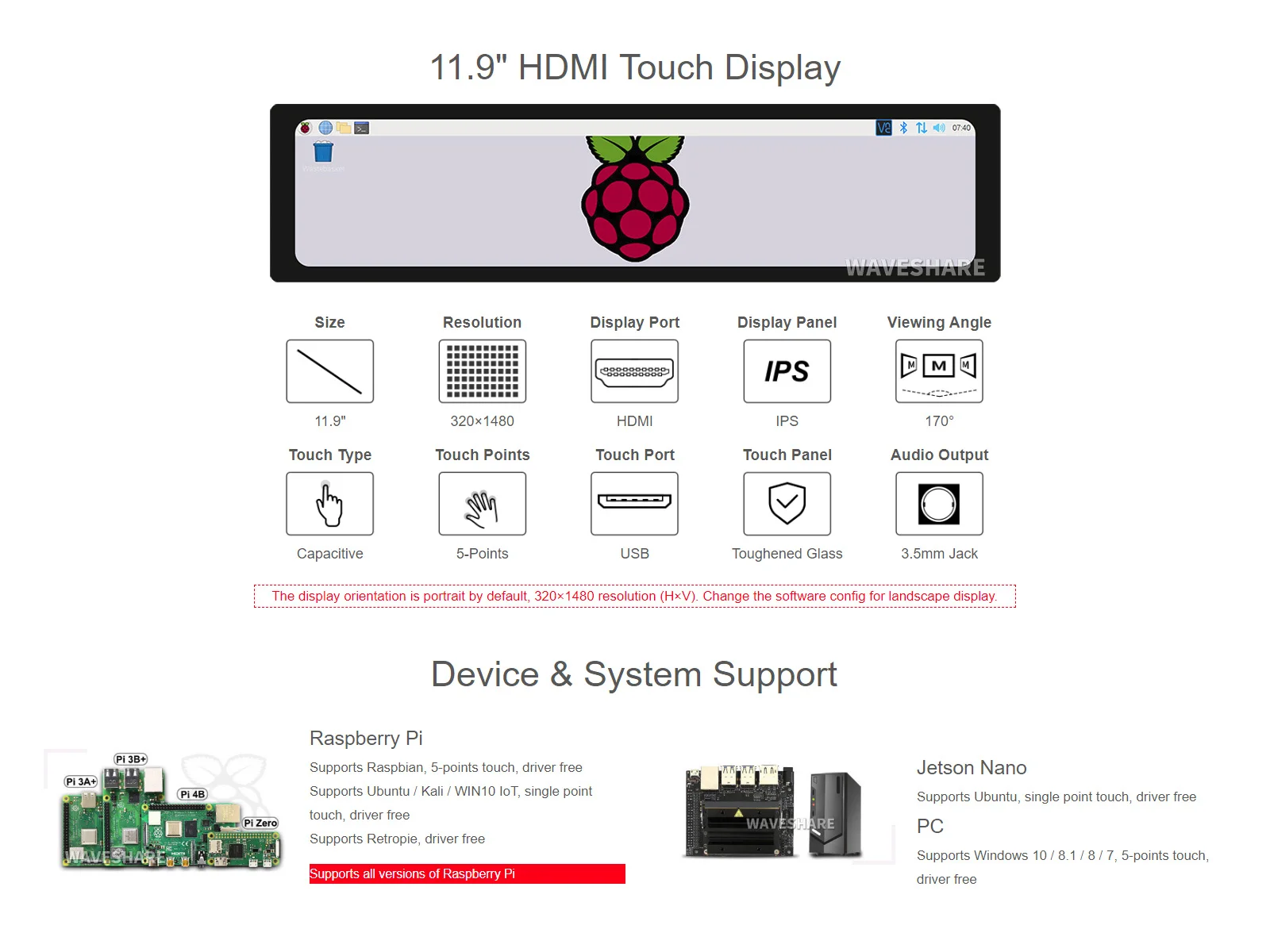 11 9 дюймовый HDMI LCD Raspberry Pi емкостный сенсорный экран монитор компьютера разрешение